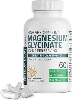 Bronson Magnesium Glycinate 200 MG per Serving Chelated for High Absorption, Gentle on Stomach, Non-Gmo, 60 Vegetarian Capsules