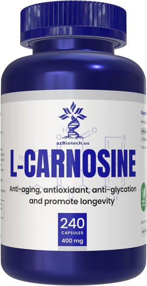 L-Carnosine 400Mg Capsules, 240 Count, L-Carnosine Supplement for Immune Support, Cellular Health, Energy Production, and Performance Enhancement