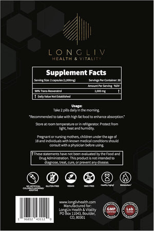 Resveratrol Supplement – Advanced Trans Resveratrol Capsules – Micronized Resveratrol 1000Mg against Inflammation and Oxidative Stress – Physician-Developed Resveratrol Capsules – 60 Capsules