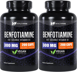 Benfotiamine 300Mg | 200 Capsules | Fat Soluble Thiamine Vitamin B1 | Supports Overall Health | Non-Gmo | Gluten Free (2-Pack)