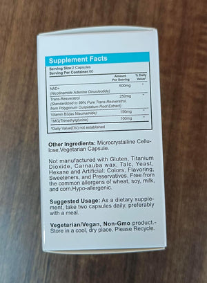 NAD Supplement 1000Mg, True NAD+ 500Mg & Resveratrol 250 Mg, Support Cellular Energy & Healthy Aging