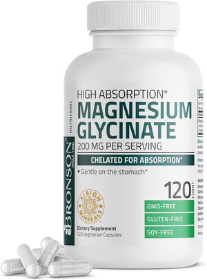 Bronson Magnesium Glycinate 200 MG per Serving Chelated for High Absorption, Gentle on Stomach, Non-Gmo, 60 Vegetarian Capsules