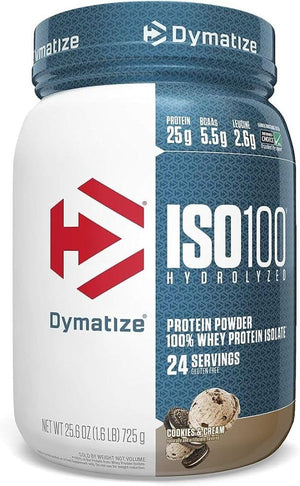 Dymatize ISO100 Hydrolyzed Protein Powder, 100% Whey Isolate Protein, 25G of Protein, 5.5G Bcaas, Gluten Free, Fast Absorbing, Easy Digesting, Cookies and Cream, 1.6 Pound