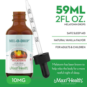 Maxi-Health Liquid Melatonin Drops for Kids - 2 Fl Oz 177 Servings with Dropper - Natural Sleep Aid Supplement for Children and Teens - Helps Fall Asleep Faster and Stay Sleeping Longer