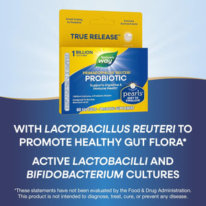 Nature'S Way Primadophilus Reuteri Probiotic Pearls for Men and Women, Digestive and Immune Health*, 1 Billion Culture, 4 Probiotic Strains, Survives Stomach Acid, 30 Softgels (Packaging May Vary)