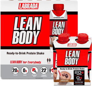 LABRADA NUTRITION - Lean Body RTD Whey Protein Shake, Convenient On-The-Go Meal Replacement Shake for Men & Women, 20 Grams of Protein – Zero Sugar, Lactose & Gluten Free, Chocolate (Pack of 16)