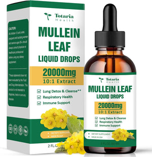 Mullein Drops for Lungs - 98% Absorption Rate 20000Mg Pure Mullein Leaf per Serving - Powerful Mullein for Lung Detox & Cleanse, Respiratory Health, Immunity - Alcohol Free, Natural & Vegan - 2 FL.OZ