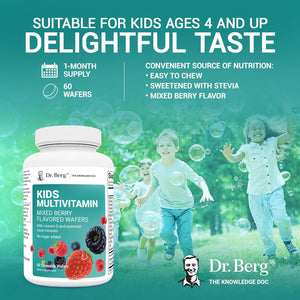 Dr. Berg Kids Chewable Multivitamins (NOT Sweetened W/Sugar) - Daily Multivitamin for Kids That Includes 20 Vital Nutrients & a Trace Mineral Complex - Mixed Berry Chewable Vitamins for Kids