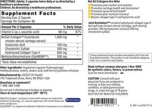Klaire Labs Joint Revitalizer - Patented Hydrolyzed Collagen Peptide Formula with Chondroitin, MSM & Hyaluronic Acid, Hypoallergenic Connective Tissue Support (120 Capsules)