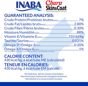 INABA Churu Lickable Purée Natural Cat Treats for Skin and Coat with Omega Oils, Taurine and Vitamin E, 0.5 Ounces Each, 24 Tubes (Four per Package), Tuna Recipe