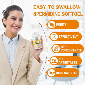 30Mg Spermidine Supplement, Liposomal Spermidine, High Absorption, More Potent than Spermidine 3HCL, Fermented Wheat Germ Extract, Spermidine for Women & Men, Cellular Renewal, Longevity, 120 Softgels