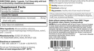 Klaire Labs DHEA 25Mg - Dehydroepiandrosterone Derived from Wild Yam - Micronized for Superior Absorption - Soy-Free, Hypoallergenic Supplement for