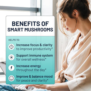 Smart Mushrooms Brain Supplement | Nootropic for Memory, Focus & Cognitive Health | Energy & Immune Support Blend with Lions Mane, Reishi, Cordyceps, Chaga & Turkey Tail | 240 Vegan Capsules