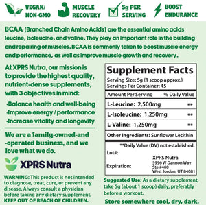 XPRS Nutra BCAA Powder - Amino Acids Supplement for Men - Unflavored BCAA Workout Supplements - Gym Supplements for Men - Amino Acids Supplement for Women for Gym Post Workout Recovery (2 Pounds)