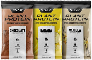 Snap Supplements 100% Plant Based Protein Powder Stick Packs with Nitric Oxide Booster (10 Pack, Banana)