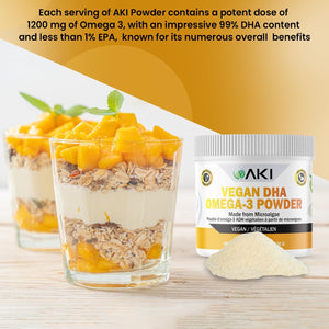 AKI Omega 3 DHA Micro Algae Powder Supplements - Plant-Based Keto Vitamin for Inflammation - Alternative to Fish or Krill Oil | Vegan & Gmo-Free (1.94 Oz / 55G)