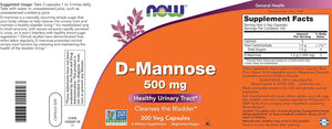 Now D-Mannose 500 Mg, 300 Capsules - Vegan, Non GMO Supplement for Women and Men - Supports Healthy Urinary Tract, Cleanses the Bladder
