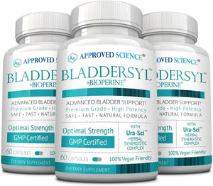 Approved Science Bladdersyl - Urinary Incontinence, Bladder Support - High Absorption - 180 Capsules - 3 Month Supply - Vegan
