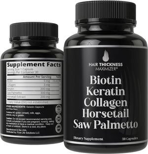 Biotin + Keratin + Collagen + Horsetail + Saw Palmetto. Advanced 5-In-1 Hair Growth Supplement for Women and Men. Hair Vitamins, DHT Blocker Pills. Capsules for Thinning Hair with Biotin 5000Mcg