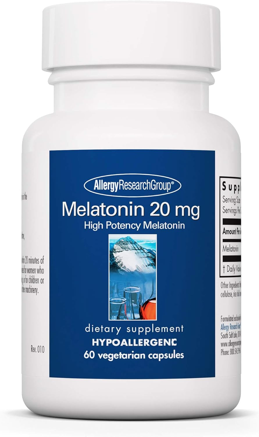 Nutricology Melatonin 20Mg - Pure Melatonin, Extra Strength for Adults, Sleep Aid, High Dose, Organic, Vegetarian Capsules - 60 Count