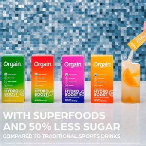 Orgain Organic Hydration Packets, Electrolytes Powder - Mango Hydro Boost with Superfoods, Vegan, Gluten-Free, No Soy Ingredients, Non-Gmo, Less Sugar than Sports Drinks, 16 Count