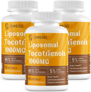 Liposomal Tocotrienols 1000Mg - High Bioavailability Vitamin E Tocotrienols Supplements,95% Delta & 5% Gamma Tocotrienol Capsules Support Cardiovascular,Skin,Bone,Antioxidant,180 Softgels