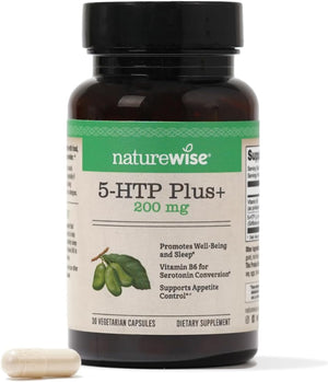 Naturewise 5-HTP 200Mg Mood Support, Natural Sleep Aid Helps Promote Healthy Eating Habits, Easy-To-Digest Delayed Release Capsules Enhanced W/ Vitamin B6, Non-Gmo (2 Month Supply - 60 Count)