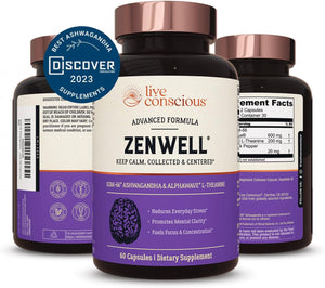KSM-66 Ashwagandha Supplement W/L Theanine & Alphawave - Zenwell Everyday Stress Relief, Mood Support, Cognitive, Brain Health - Ashwagandha for Men & Women - 60 Capsules
