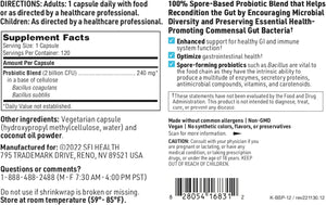 Klaire Labs Biospora Probiotic - Bacillus Coagulans & Subtilis 2 Billion CFU for Digestive & Immune Support - Soil-Based (SBO) & Shelf-Stable Spore Forming Probiotic for Men & Women (120 Capsules)