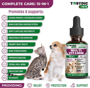 Cat & Dog Multivitamin -15 in 1 Pet Supplements with Cranberry & Glucosamine - Natural Medicine & Support for UTI, Urinary Tract, Bladder, Kidney, Skin Coat, Joints Treatment Made in USA