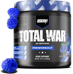 REDCON1 Total War Pre Workout Powder, Blue Lemonade - Beta Alanine + Citrulline Malate Keto Friendly Preworkout for Men & Women with 320Mg of Caffeine - Fast Acting (30 Servings)