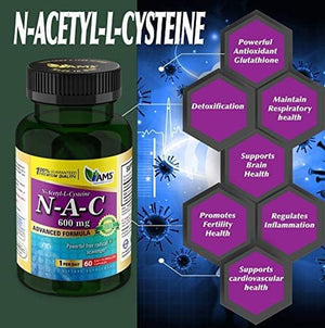 America Medic & Science NAC 600Mg – NAC Supplement for Lung Health & Immune Support, Liver Support & Antioxidants – N-Acetyl-L-Cysteine – 60 Capsules (Pack of 3)