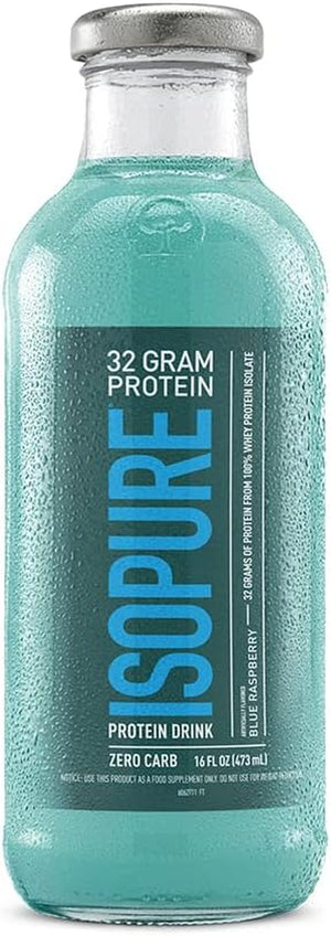 Isopure Zero Carb 32G Protein Ready-To-Drink, Whey Protein Isolate, Blue Raspberry, 16 Fl Oz (12 Bottles)