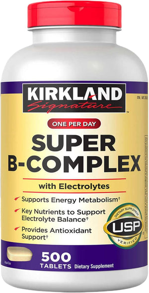 Kirk-Land Signature Super B-Complex with Electrolytes, 500 Tablets Bundle | Includes 8 B Vitamins, Electrolytes and Vitamin C | 500 Days Supply