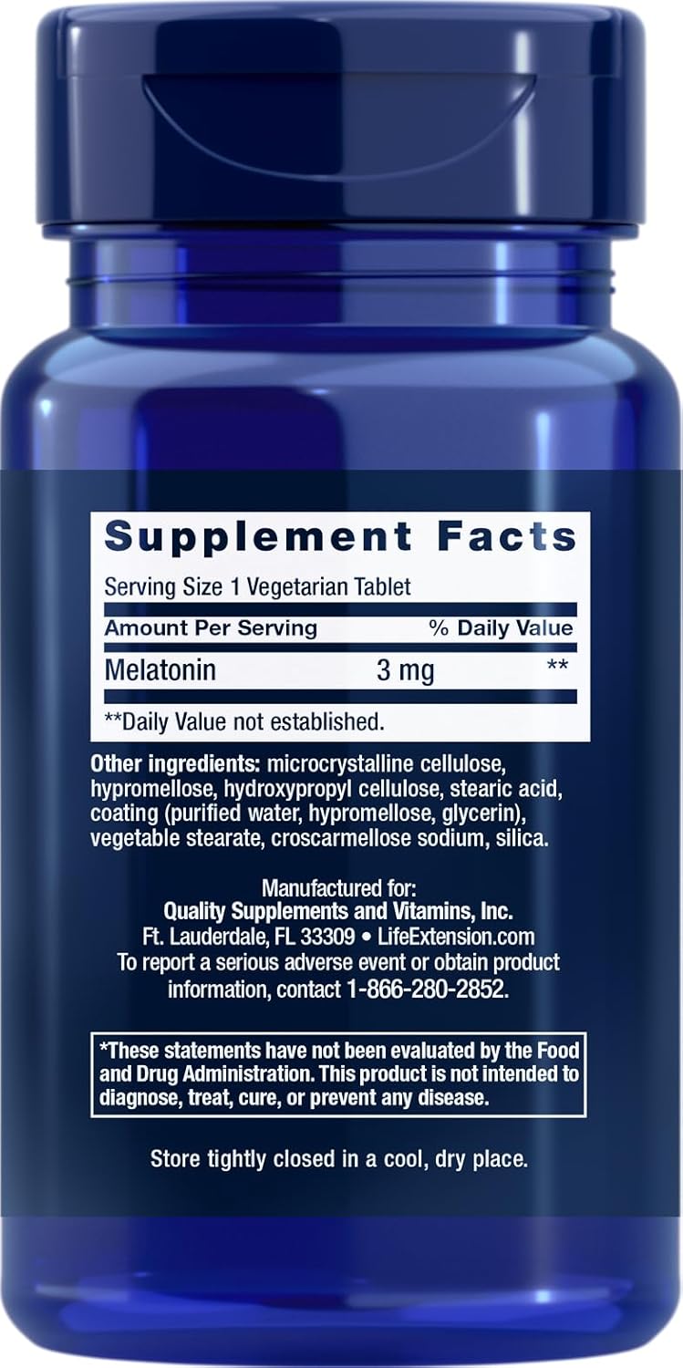 Life Extension Melatonin 6 Hour Timed Release 3 Mg, 60 Vegetarian Tablets (Pack of 4)