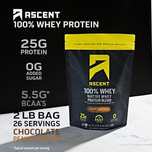 Ascent 100% Whey Protein Powder, Chocolate Peanut Butter 2 Lb & Creatine Monohydrate Powder, Unflavored 45 Servings