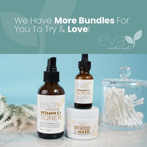 Eva Naturals Rejuvenating Skin Care Set - Exfoliate, Replenish & Moisturize with Vitamin C plus Serum, Bee Clean Cleanser, Eye Gel, Face Moisturizer & Toner - Perfect Facial Cleanser Bundle