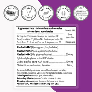 '- Choline Complex (Patented & High Strength) - with Choline Bitartrate, GPC Choline & CDP Choline - High Potency Choline Supplements | Non-Gmo & Gluten Free - 60 Vegetarian Capsules