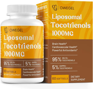 Liposomal Tocotrienols 1000Mg - High Bioavailability Vitamin E Tocotrienols Supplements,95% Delta & 5% Gamma Tocotrienol Capsules Support Cardiovascular,Skin,Bone,Antioxidant,180 Softgels