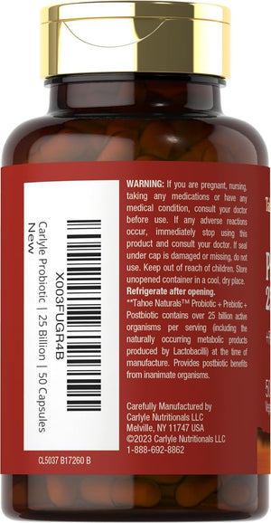 Prebiotic, Probiotic & Postbiotic | 25 Billion CFU | 50 Powder Pills | Men and Women'S Digestive Health | Vegetarian and Non-Gmo Supplement | Tahoe Naturals