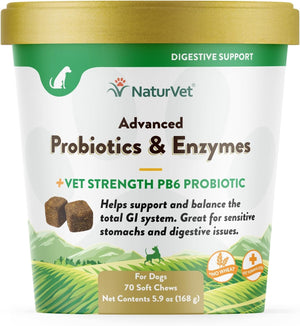 Veterinarian Strength Advanced Probiotics, Healthy Enzymes and PB6 Probiotic Supplement for Your Dogs Stomach, Intestine, Digestion and GI Tract Health, Made by Naturvet, 120 Soft Chews