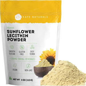 Kate Naturals Sunflower Lecithin Powder for Baking Bread, Gummies, Cooking (4Oz) 100% Natural, Gluten Free, Non-Gmo Substitute for Lecithin Powder for Liposomal Vitamin C, Lactation Supplement