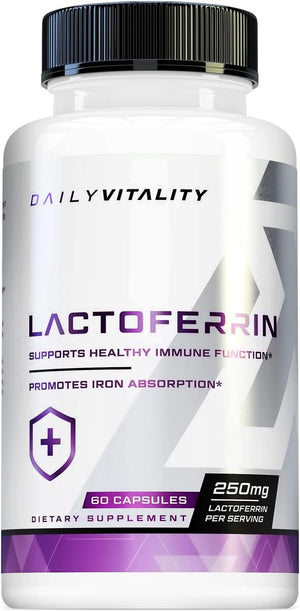 Lactoferrin 250Mg Capsules - Glycoprotein Rich Colostrum Supplement for Immune Iron Absorption Support and Digestive Health - 60 Servings High-Purity Daily Colostrum Derived Pills