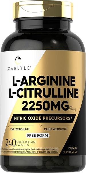L-Arginine L-Citrulline Complex | 2250Mg | 240 Capsules | Nitric Oxide Precursors | Free Form | Non-Gmo & Gluten Free