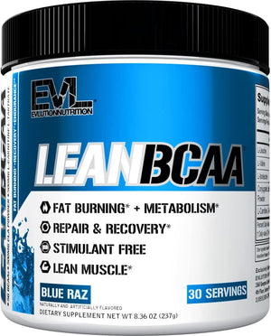 Evlution Stimulant Free Lean BCAA Powder Nutrition Bcaas Amino Acids Powder with CLA Carnitine and 2:1:1 Branched Chain Amino Acids Supports Muscle Recovery Fat Burn and Metabolism - Blue Raz