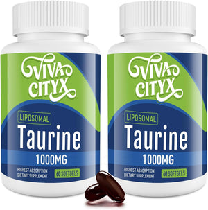 Taurine 1000Mg - Liposomal Taurine Amino Acid Supplement for Heart, Liver, and Brain, Longevity, Exercise - High Absorption, Vegan & Gluten Free (60 Softgels - 1 Pack)