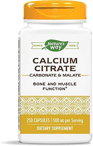 Nature'S Way Calcium Citrate - 500 Mg Calcium per 2-Capsule Serving - for Bone Health & Muscle Function* - Blend of Citrate, Carbonate & Malate - Gluten Free - 250 Capsules (2 Pack)