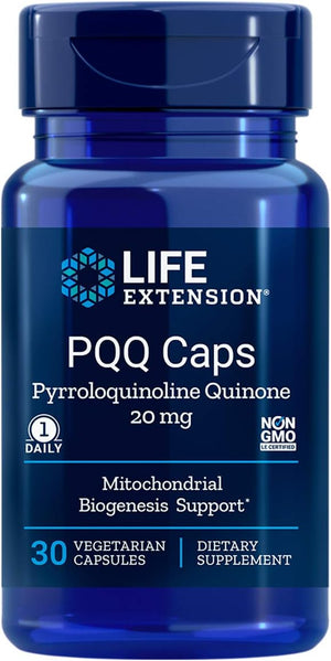 Life Extension PQQ Caps, Pyrroloquinoline Quinone, 20 Milligrams 30 Vegetarian Capsules. Pack of 2 Bottles.