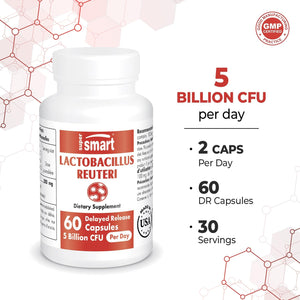 Supersmart - Lactobacillus Reuteri 5 Billion CFU per Day - Probiotic Supplement | Non-Gmo & Gluten Free - 60 DR Capsules