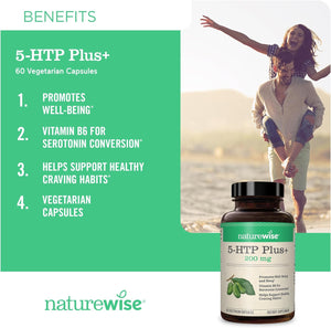Naturewise 5-HTP 200Mg Mood Support, Natural Sleep Aid Helps Promote Healthy Eating Habits, Easy-To-Digest Delayed Release Capsules Enhanced W/ Vitamin B6, Non-Gmo (2 Month Supply - 60 Count)